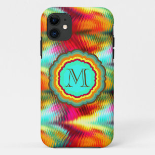 Flippiges, vibrierendes Regenbogen-Monogramm iPhone 11 Hülle