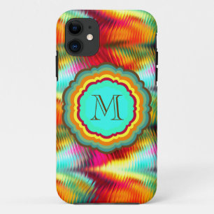 Flippiges, vibrierendes Regenbogen-Monogramm iPhone 11 Hülle