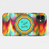 Flippiges, vibrierendes Regenbogen-Monogramm Case-Mate iPhone Hülle (Rückseite (Horizontal))