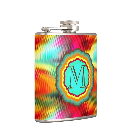 Flippiges, vibrierendes Regenbogen-Monogramm Flachmann (Rechts)