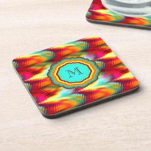 Flippiges, vibrierendes Regenbogen-Monogramm Untersetzer (Linke Seite)
