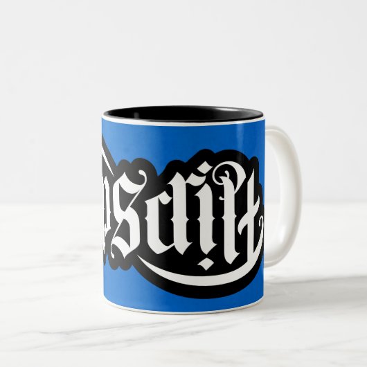 FlipScript-Ambigram-Tasse Zweifarbige Tasse (VorderseiteRechts)