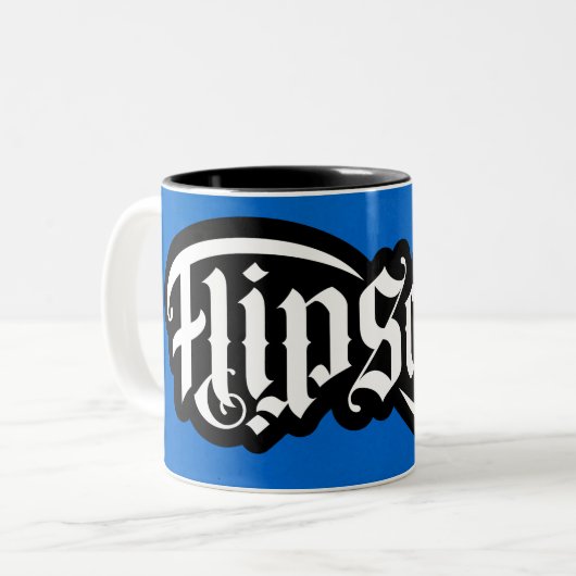 FlipScript-Ambigram-Tasse Zweifarbige Tasse (Vorderseite Links)