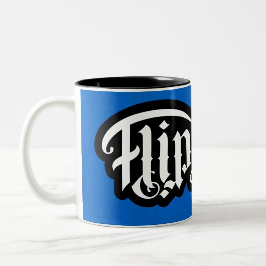 FlipScript-Ambigram-Tasse Zweifarbige Tasse (Links)