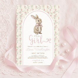 Flirt Bunny Rosa Schleife Rosen Mädchen Baby Showe Einladung