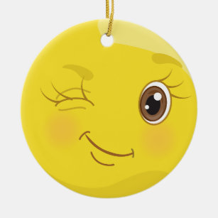 Flirt Emoji gelbe Verzierung blinzeln Keramikornament