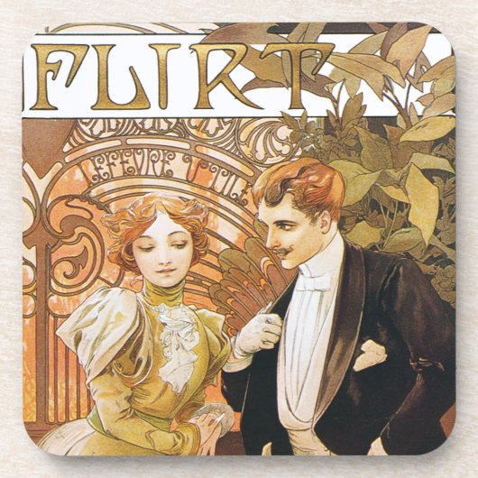 Flirt-Kunst Nouveau Untersetzer-Set Alphonse Mucha Getränkeuntersetzer (Vorderseite)