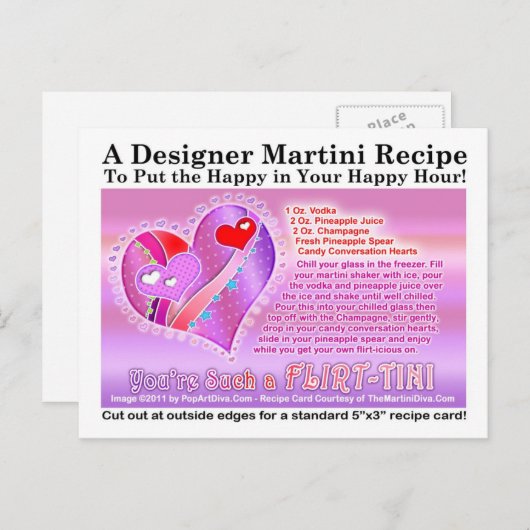 Flirt-Tini Valentine Martini Rezept Postkarte (Vorne/Hinten)