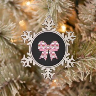 Flirtatious Christmas Rosa Schleife Santa Vintage Schneeflocken Zinn-Ornament