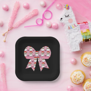 Flirtatious Weihnachten Rosa Schleife Santa Vintag Pappteller