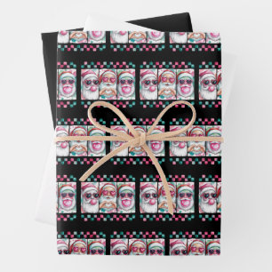 Flirtatious Weihnachts-Santa-Schleife Retro-Preppy Geschenkpapier Set