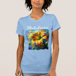 Flirtatisches Gelbe Taglilie Blume Blaue Taglilien T-Shirt