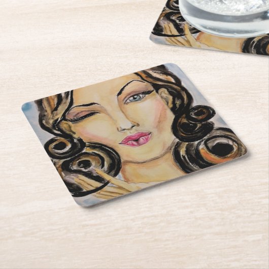 Flirting Lady Paper Coaster Painting Rechteckiger Pappuntersetzer (angewinkelt)