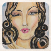 Flirting Lady Paper Coaster Painting Rechteckiger Pappuntersetzer (Vorderseite)