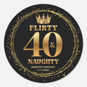 flirty 40 und unartig, gold schwarz glitzert  runder aufkleber