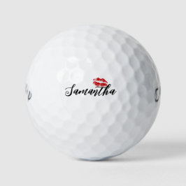 Flirty Fun Customizable Red Lip Valentine's Day Golfball