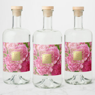  Flirty Rosa und Grüne Monogramm Mini Flaschenetik Alkoholflaschenetikett