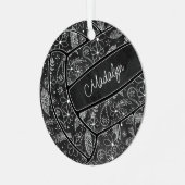 Flitterfedern Blumenmuster schwarzer Volleyball Ornament Aus Metall (Vorderseite links)
