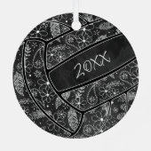 Flitterfedern Blumenmuster schwarzer Volleyball Ornament Aus Metall (Rückseite)
