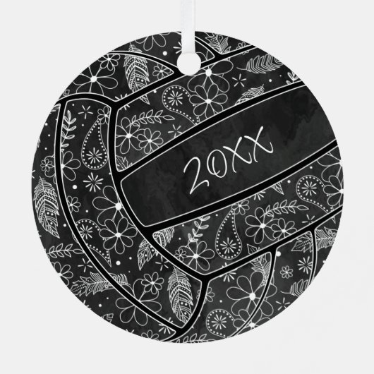 Flitterfedern Blumenmuster schwarzer Volleyball Ornament Aus Metall (Rückseite)