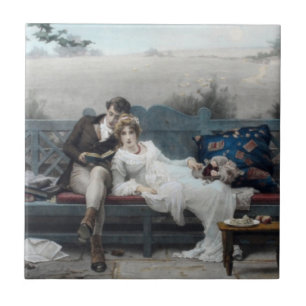 Flitterwochen (Braut und Bräutigam auf einer Bank) Fliese