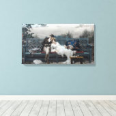 Flitterwochen (Braut und Bräutigam auf einer Bank) Leinwanddruck (Insitu (Holzboden))