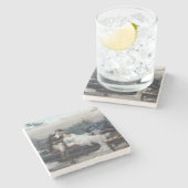 Flitterwochen (Braut und Bräutigam auf einer Bank) Steinuntersetzer (Seitenansicht)