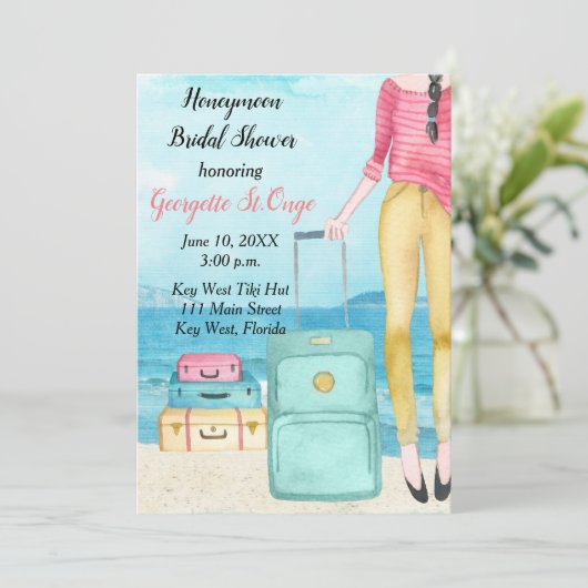 Flitterwochen Brautdusche Einladung tropisch (Stehend Vorderseite)