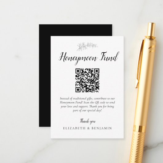 Flitterwochen-Fonds Hochzeit QR-Code Minimalistisc Begleitkarte (Vorderseite/Rückseite Beispiel)