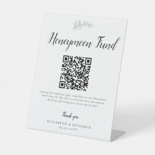 Flitterwochen Fonds Hochzeit QR Code Minimalistisc Sockelschild