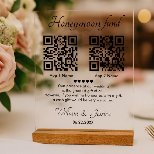 Flitterwochen Fonds mit 2 QR-Code Acrylschild