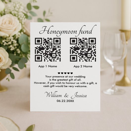 Flitterwochen-Fonds mit 2 QR-Code und Foto Einladung
