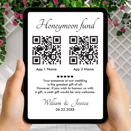 Flitterwochen-Fonds mit 2 QR-Code und Foto Karte