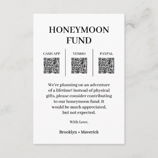 Flitterwochen-Fonds QR-Code Foto-Beilagekarte Begleitkarte (Vorderseite)