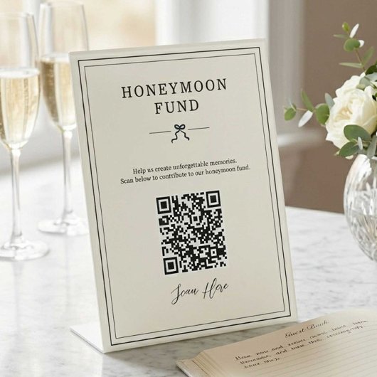 Flitterwochen-Fonds QR-Code Minimal Coquette Hochz Sockelschild