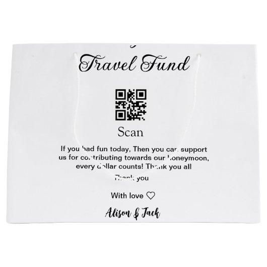 Flitterwochen-Fonds QR-Code scannen Namen hinzufüg Große Geschenktüte (Vorderseite)