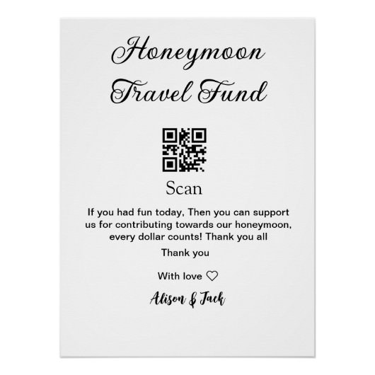 Flitterwochen-Fonds QR-Code scannen Namen hinzufüg Poster (Vorderseite)
