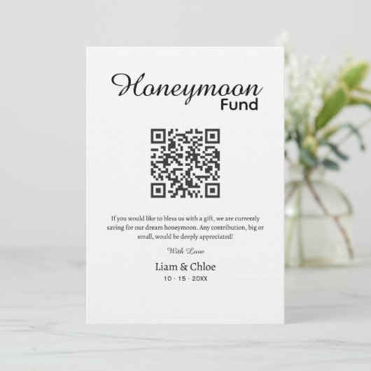 Flitterwochen-Fonds-QR-Code-Schild, Benutzerdefini Einladung (Stehend Vorderseite)