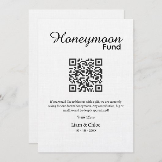 Flitterwochen Fonds QR-Code Schild, Hochzeit Flitt Einladung (Vorne/Hinten)