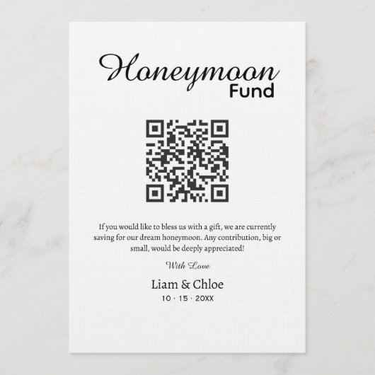 Flitterwochen Fonds QR-Code Schild, Hochzeit Flitt Einladung (Vorderseite)