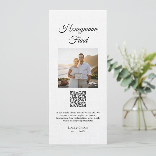 Flitterwochen Fonds QR-Code Schild Hochzeit Flitte Einladung (Stehend Vorderseite)