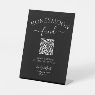 Flitterwochen-Fonds QR-Code Schwarz-Weiße Hochzeit Sockelschild
