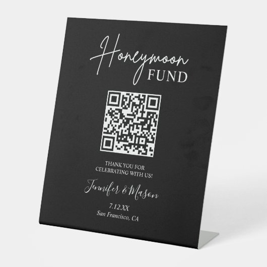 Flitterwochen Fonds Schild, QR Code Flitterwochen Sockelschild (Vorderseite)