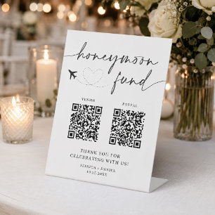 Flitterwochen-Fonds-Schild QR-Code – Hochzeitsschi Sockelschild