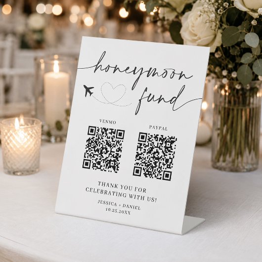 Flitterwochen-Fonds-Schild QR-Code – Hochzeitsschi Sockelschild