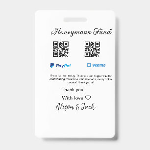 Flitterwochen Fonds Venmo PayPal-Spende Q R Paar Ausweis