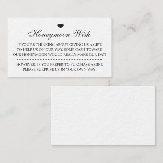 Flitterwochen Hochzeitspazierkarten Begleitkarte (Vorne/Hinten)