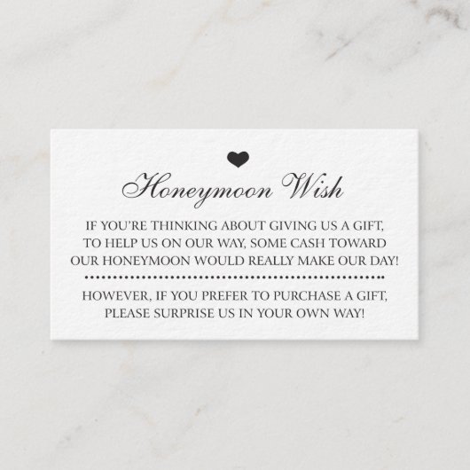 Flitterwochen Hochzeitspazierkarten Begleitkarte (Vorderseite)