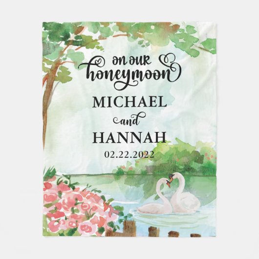 Flitterwochen mit Swans und Blume Fleecedecke (Vorderseite)