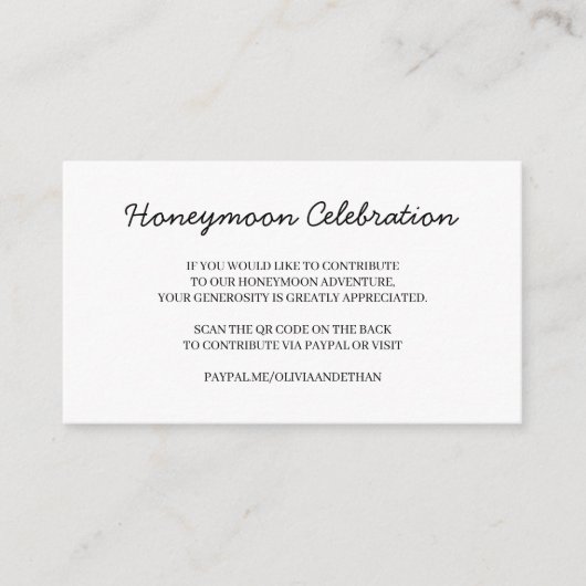 Flitterwochen-Wunsch-QR-Code-Hochzeitskarte Begleitkarte (Vorderseite)